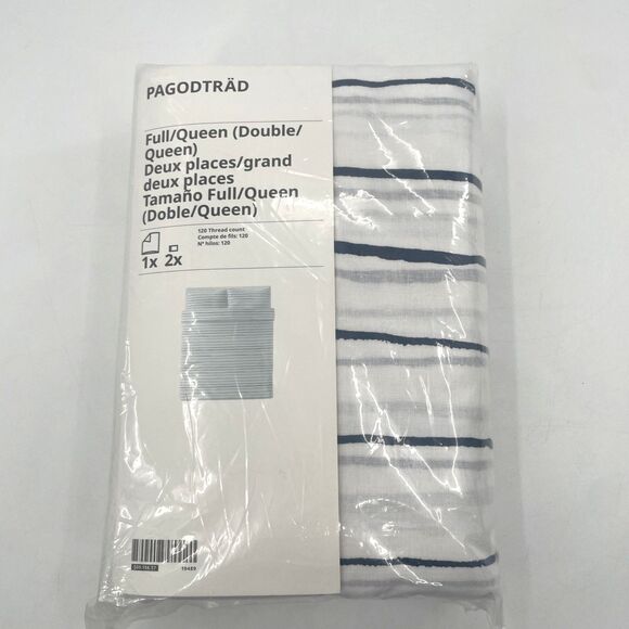 Ikea Pagodtrad Full Queen Duvet Cover 2 Pillow Shams Stripes White Blue NEW - Picture 1 of 8